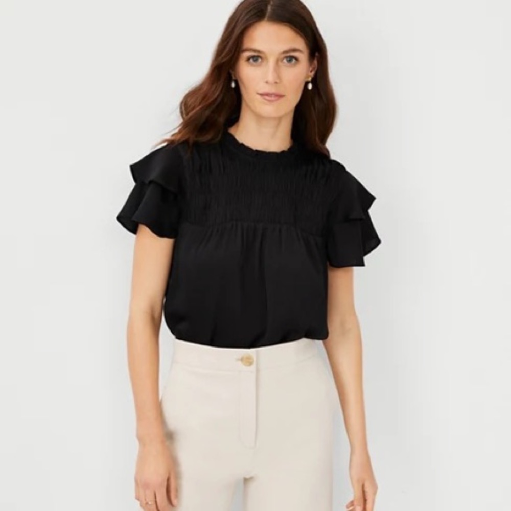 Ann Taylor Smocked Yoke Blouse Petite